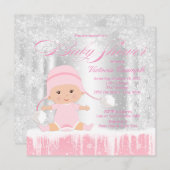 ガールウィンターワンダーランド雪ベビーシャワー招待状 招待状 (正面/裏面)