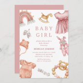 ガールウェア子供部屋ベビーシャワー招待 招待状 (正面/裏面)