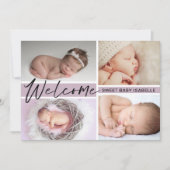 ガールウェルカムスウィートベビーフォトコラージュ誕生 案内状 (正面)