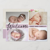 ガールウェルカムスウィートベビーフォトコラージュ誕生 案内状 (正面/裏面)
