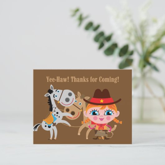 ガールウエスタンワイルドウエスト誕生日サンキューハガキ ポストカード (スタンド正面)