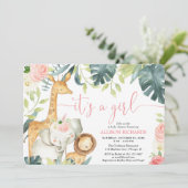 ガールウォーターの色のサファリ動物のベビーシャワー 招待状 (スタンド正面)