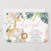 ガールウォーターの色のサファリ動物のベビーシャワー 招待状 (正面)