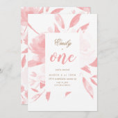 ガールウォーターカラーピンクファースト誕生日招待状 招待状 (正面/裏面)