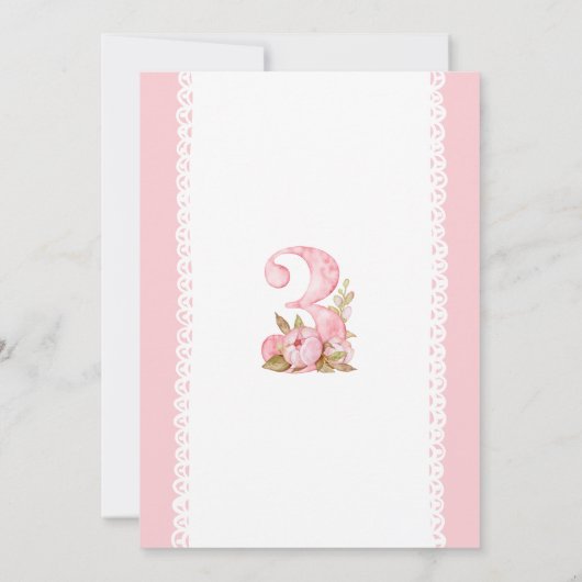 ガールウォーターカラーフローラ第3誕生日招待状 招待状 (裏面)