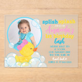 ガールウォーターカラーラバーダックフォト誕生日 アクリル招待状 (正面)