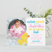 ガールウォーターカラーラバーダックフォト誕生日 招待状 (スタンド正面)
