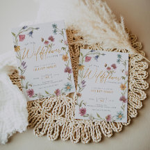 ガールウォーターカラーワイルドフラワー誕生日招待状