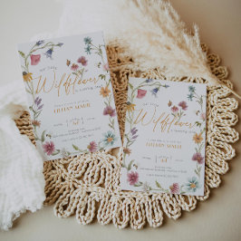 ガールウォーターカラーワイルドフラワー誕生日招待状 招待状