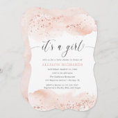 ガールウォーターバラ金ゴールド赤面ピンクベビー 招待状 (正面/裏面)