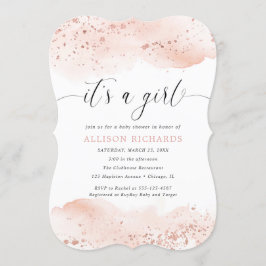 ガールウォーターバラ金ゴールド赤面ピンクベビー 招待状