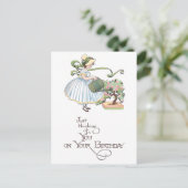 ガールウォーターリングボンサイヴィンテージ誕生日 ポストカード (スタンド正面)