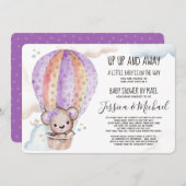 ガールウォーター色テディベア |メールによるベビーシャワー 招待状 (正面/裏面)