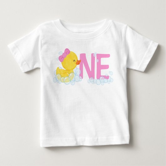 ガールウォーター色ラバーダックONE +背中の名前 ベビーTシャツ (正面)
