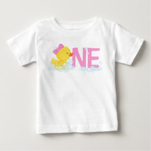ガールウォーター色ラバーダックONE +背中の名前 ベビーTシャツ