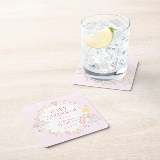 ガールウォーター色レインボーベビー振りかけ スクエアペーパーコースター (インサイチュ)