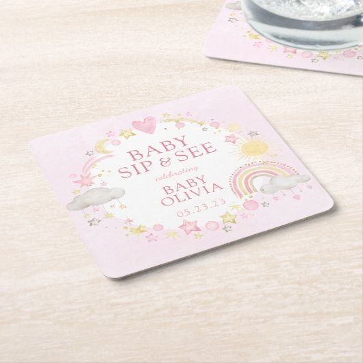 ガールウォーター色レインボーベビーsipと参照 スクエアペーパーコースター (アングル)