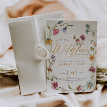 ガールウォーター色ワイルドフラワーベビーシャワー招待状