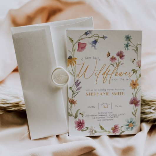 ガールウォーター色ワイルドフラワーベビーシャワー招待状 招待状
