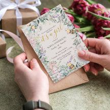 ガールウッドランドかわいい動物ベビーシャワー招待状