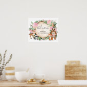 ガールウッドランドアニマルズピンクフローラ誕生日歓迎 ポスター (キッチン)