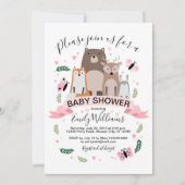 ガールウッドランドアニマルズベビーシャワー招待状 招待状 (正面)
