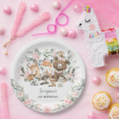 ガールウッドランドアニマルズユーカリバラ誕生日 ペーパープレート (パーティー)