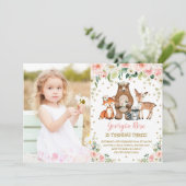 ガールウッドランドアニマルズ誕生日ピーチ赤面フローラ 招待状 (スタンド正面)