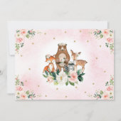 ガールウッドランドアニマルズ誕生日ピーチ赤面フローラ 招待状 (裏面)