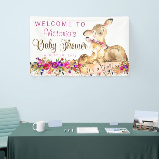 ガールウッドランドディアベビーシャワーバナー 横断幕 (トレードショー)