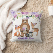 ガールウッドランドフォレストアニマルズパープルフローラ子供部屋 クッション (ブランケット)