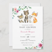 ガールウッドランドフォレスト動物ベビーシャワー招待状 招待状 (正面)
