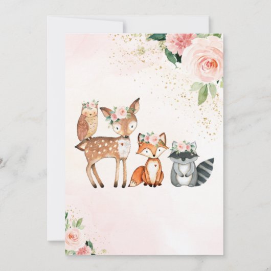 ガールウッドランドフローラベビーシャワー招待状 招待状 (裏面)