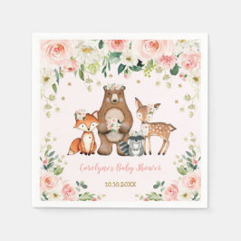 ガールウッドランドベビーシャワーフォレストアニマルズ誕生日 スタンダードカクテルナプキン