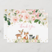 ガールウッドランドベビーシャワー赤面フローラありがとう サンキューカード (正面/裏面)