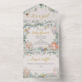 ガールウッドランド動物の水の色ボホベビーシャワー オールインワン招待状 (内側)