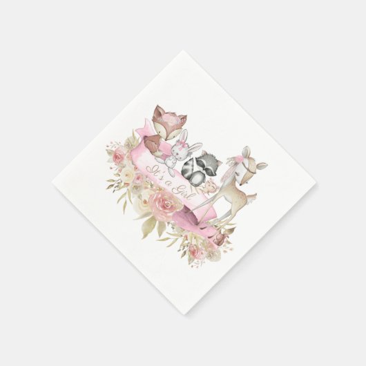 ガールウッドランド動物の赤ちゃんシャワー スタンダードカクテルナプキン (角)