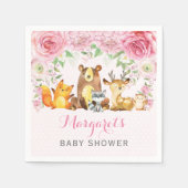 ガールウッドランド動物ピンクのフローラ赤ちゃんシャワー スタンダードカクテルナプキン (正面)