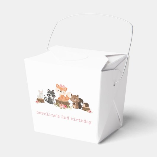 ガールウッドランド動物ピンクフローラ誕生日パーティー フェイバーボックス (正面サイド)