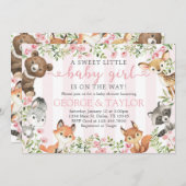 ガールウッドランド動物ベビーシャワー招待状招待状 招待状 (正面/裏面)