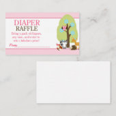 ガールウッドランド動物赤ちゃんシャワーおむつラッフル エンクロージャーカード (正面/裏面)