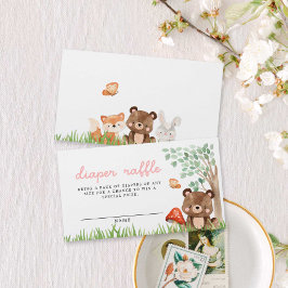 ガールウッドランド赤ちゃんシャワーおむつラッフル エンクロージャーカード