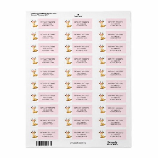 ガールウッドランド赤ちゃんシャワー封筒差出人住所 ラベル (フルシート)