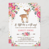 ガールウッドランド鹿ベビーシャワー招待状フローラ 招待状 (正面/裏面)