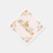 ガールウッドランド1stバースデーピンク金ゴールドフローラ スタンダードカクテルナプキン (角)
