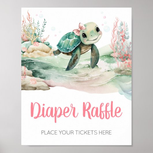 ガールウミガメ赤ちゃんシャワーオムツラッフル ポスター (正面)