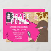 ガールエスケープルームパーティースチームパンクミステリー誕生日 招待状 (正面/裏面)