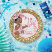 ガールエスニック|ピンクと金ゴールドグリッター エレガント ペーパープレート (パーティー)