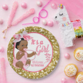 ガールエスニック|ピンクと金ゴールドグリッター エレガント ペーパープレート (パーティー)