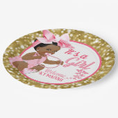 ガールエスニック|ピンクと金ゴールドグリッター エレガント ペーパープレート (アングル)